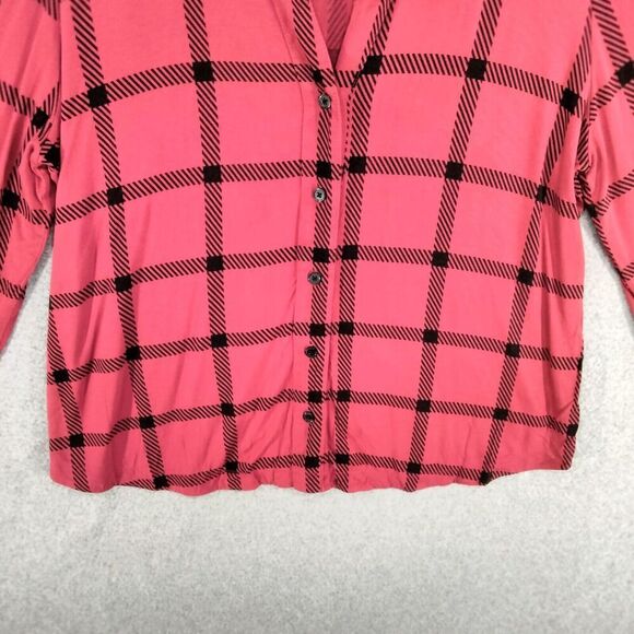 Soma Button Down Pajama Top Womens Sz XL Red Black Cool Nights Notch Long Sleeve - Picture 3 of 12